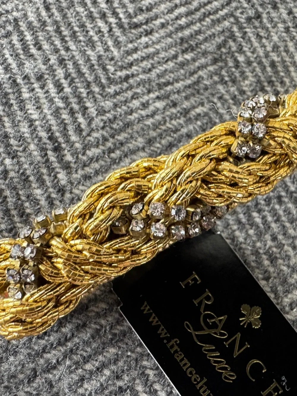 NWT, FRANCE LUXE, BRAIDED GOLD WITH CLUSTERS OF DIAMONDS WOVEN INTO THE BARRETTE